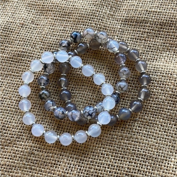 black dragon vein Agate Beads Opal quartz Bracelet Stackable 7 inch stretch - Picture 3 of 8